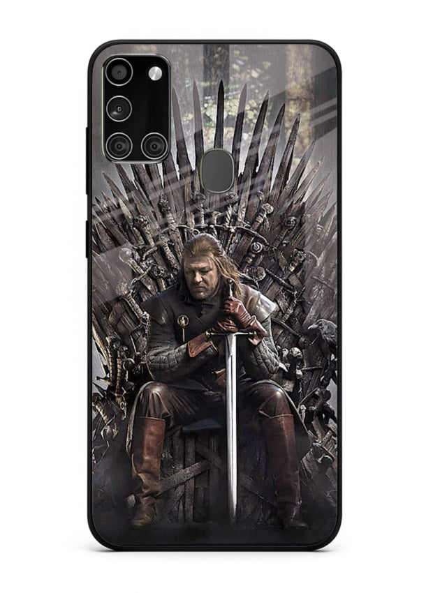 Warrior on iron throne artwork on glossy tempered glass Samsung A21s back cover
