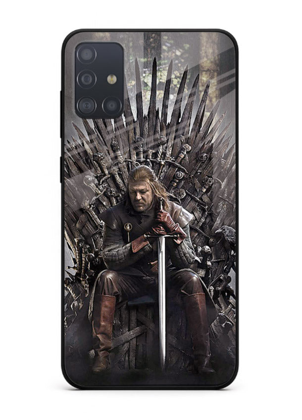 Warrior on iron throne artwork on glossy tempered glass Samsung A71 back cover