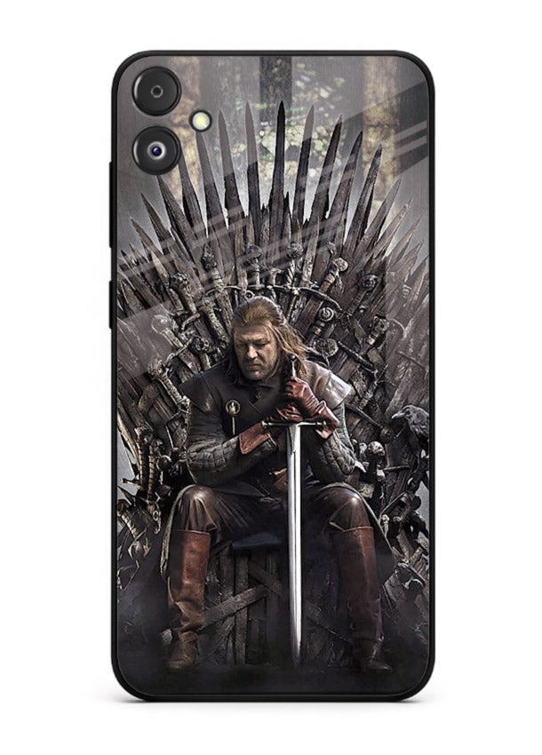 Warrior on iron throne artwork on glossy tempered glass Samsung F05 5G back cover