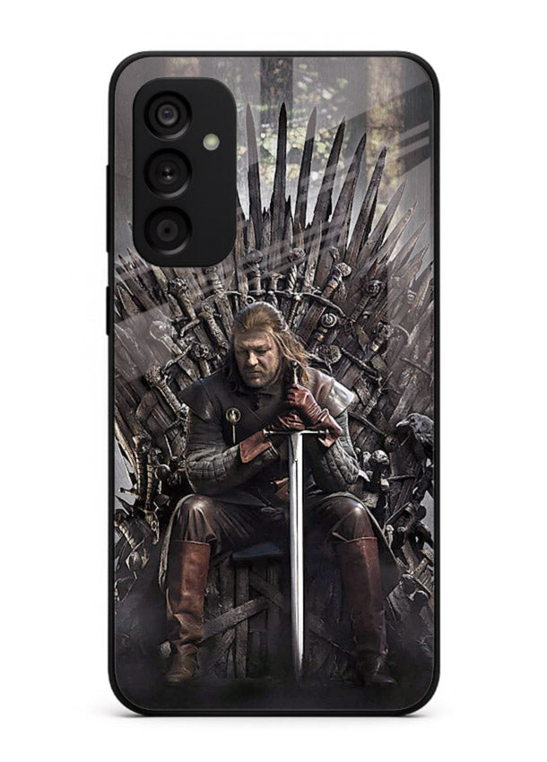 Warrior on iron throne artwork on glossy tempered glass Samsung F34 5G back cover