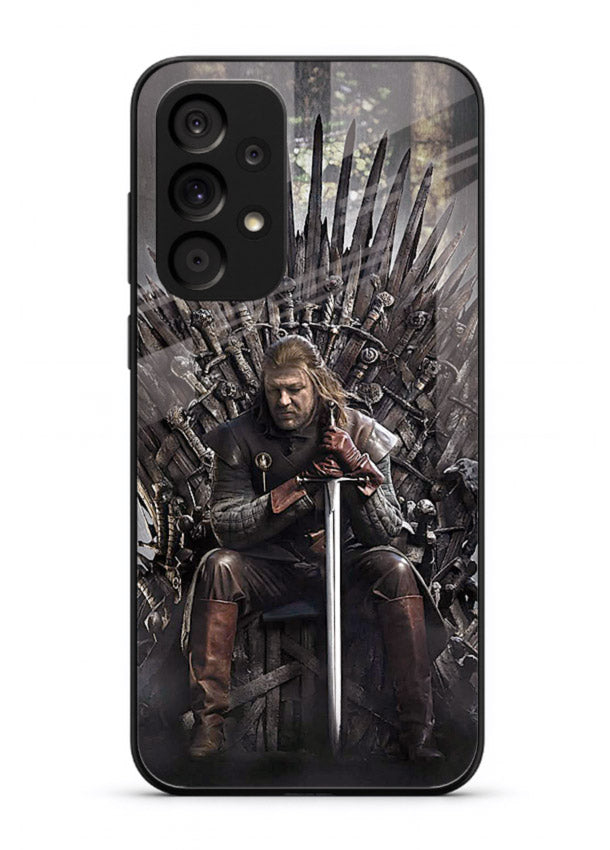 Warrior on iron throne artwork on glossy tempered glass Samsung A33 5G back cover