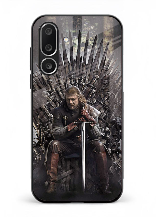 Warrior on iron throne artwork on glossy tempered glass Samsung F56 5G back cover