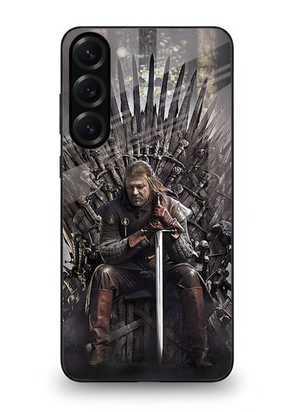 Warrior on iron throne artwork on glossy tempered glass Samsung S23 back cover