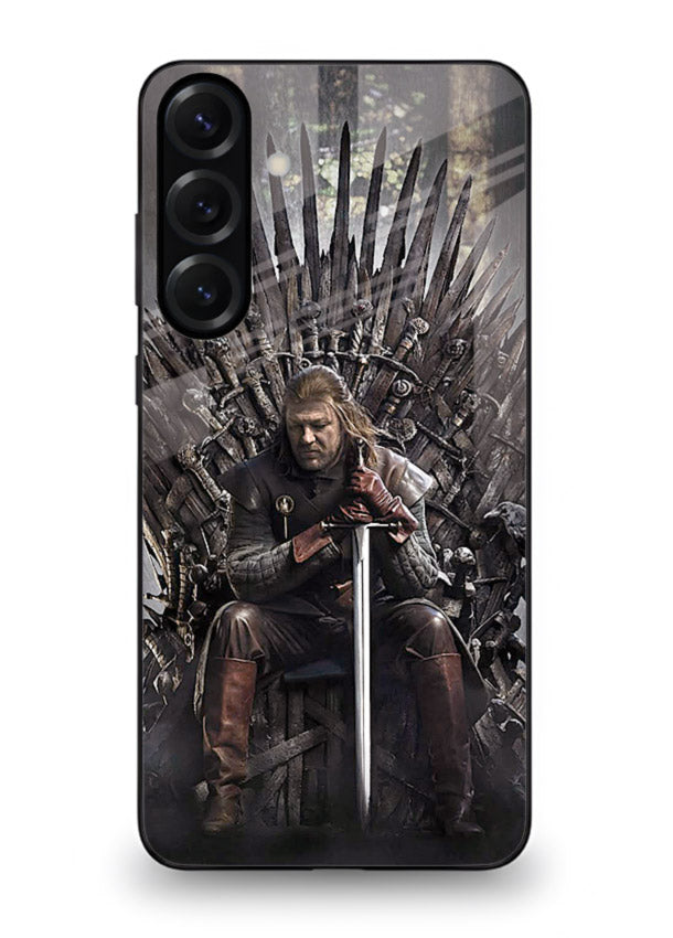 Warrior on iron throne artwork on glossy tempered glass Samsung A35 5G back cover
