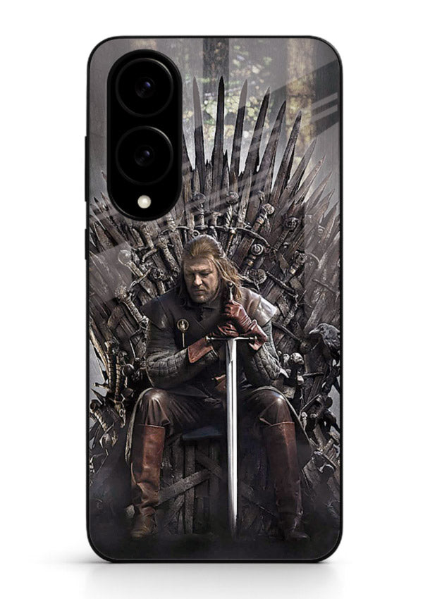 Warrior on iron throne artwork on glossy tempered glass Samsung S25 Edge back cover