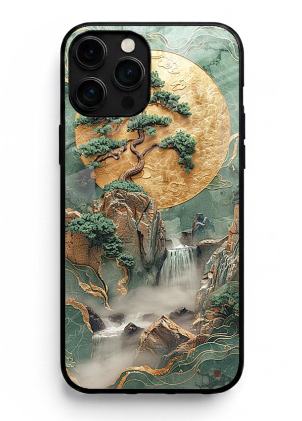Jade Moon Landscape carved jade mountain artwork iphone 11 pro max glass back cover