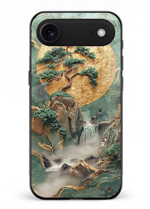 Jade Moon Landscape carved jade mountain artwork iphone 18 air glass back cover