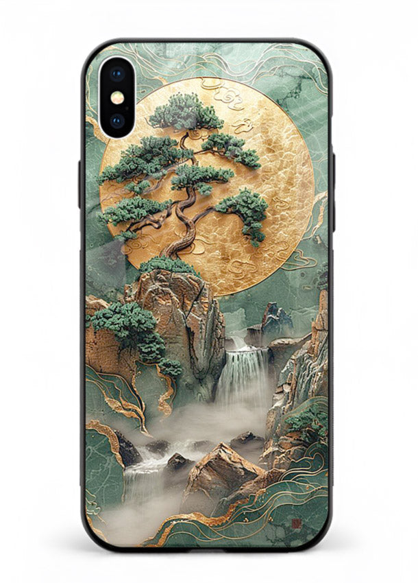 Jade Moon Landscape carved jade mountain artwork iphone xs max glass back cover