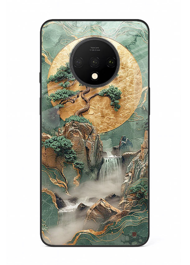 Jade Moon Landscape carved jade mountain artwork OnePlus 7T glass back cover