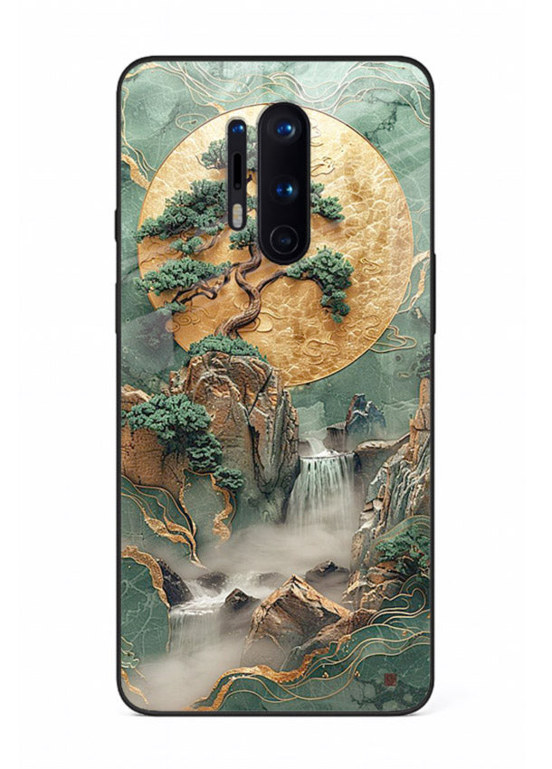 Jade Moon Landscape carved jade mountain artwork OnePlus 8 Pro glass back cover