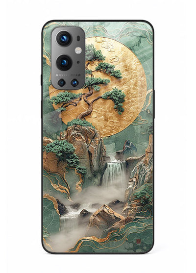 Jade Moon Landscape carved jade mountain artwork OnePlus 9 glass back cover