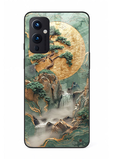 Jade Moon Landscape carved jade mountain artwork OnePlus 9 Pro glass back cover