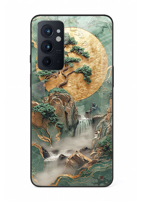 Jade Moon Landscape carved jade mountain artwork OnePlus 9RT glass back cover