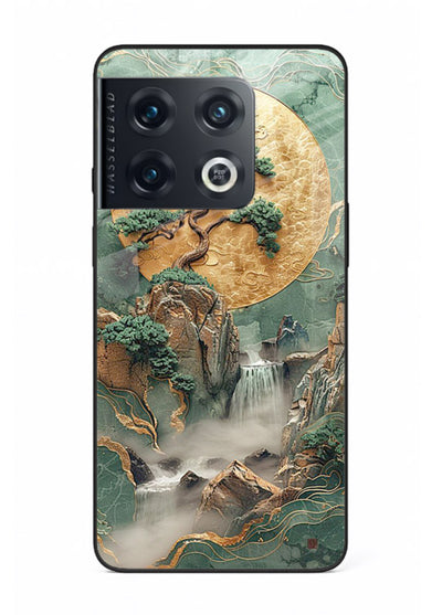 Jade Moon Landscape carved jade mountain artwork OnePlus 10 Pro glass back cover