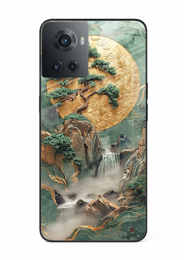 Jade Moon Landscape carved jade mountain artwork OnePlus 10R glass back cover