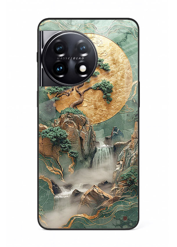Jade Moon Landscape carved jade mountain artwork OnePlus 11 glass back cover