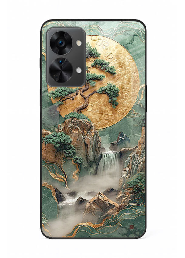 Jade Moon Landscape carved jade mountain artwork OnePlus Nord 2T glass back cover