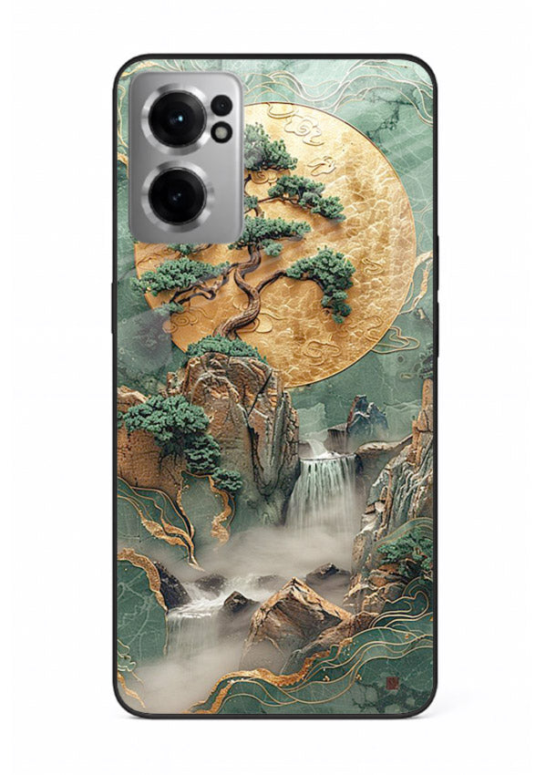 Jade Moon Landscape carved jade mountain artwork OnePlus Nord CE2 5G glass back cover