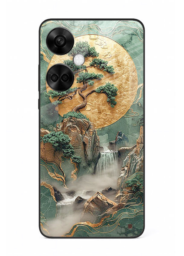 Jade Moon Landscape carved jade mountain artwork OnePlus Nord CE3 glass back cover