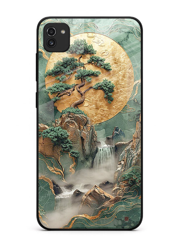 Jade Moon Landscape carved jade mountain artwork Samsung A03 glass back cover