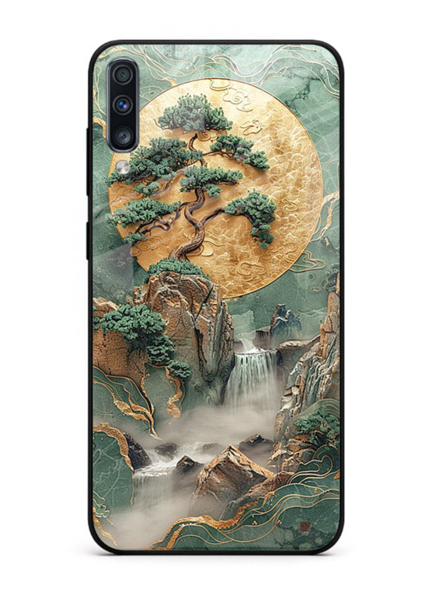Jade Moon Landscape carved jade mountain artwork Samsung A70 glass back cover