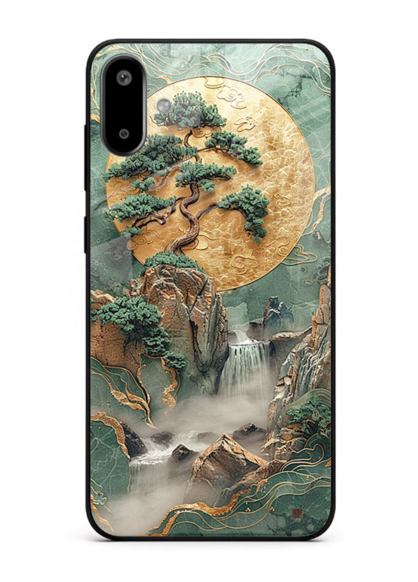 Jade Moon Landscape carved jade mountain artwork Samsung F06 5G glass back cover