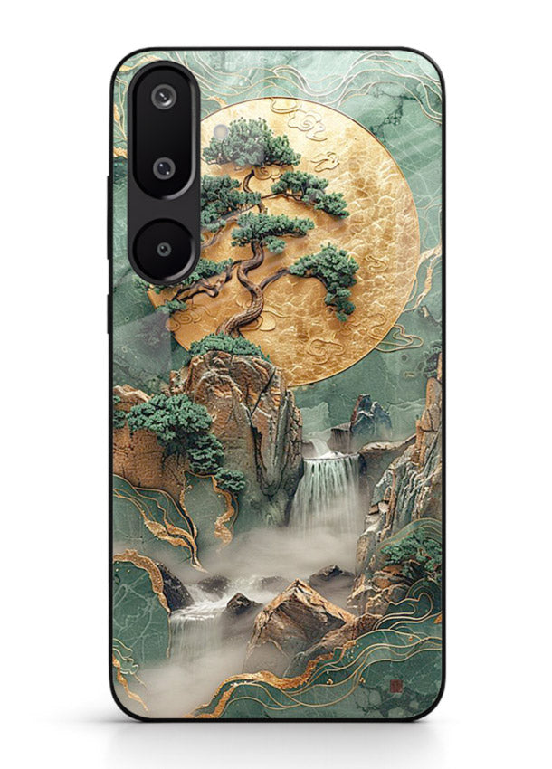 Jade Moon Landscape carved jade mountain artwork Samsung F16 5G glass back cover