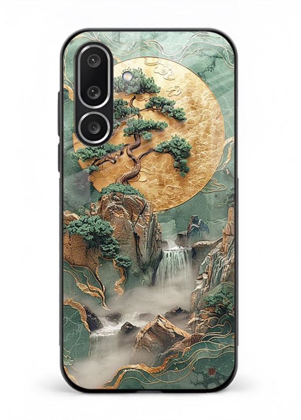 Jade Moon Landscape carved jade mountain artwork Samsung F56 5G glass back cover