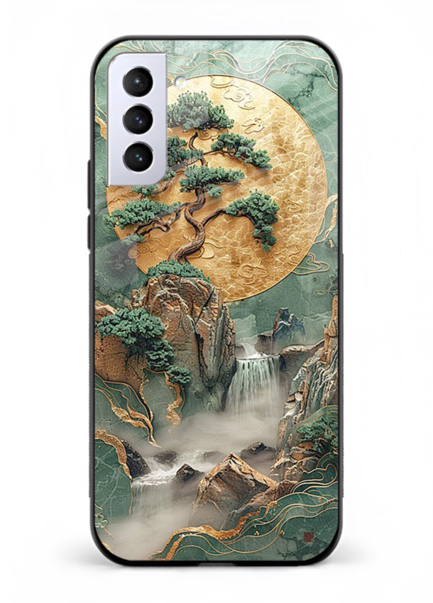 Jade Moon Landscape carved jade mountain artwork Samsung S21 Plus glass back cover