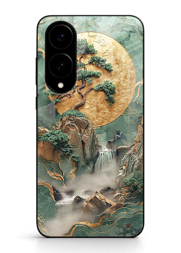Jade Moon Landscape carved jade mountain artwork Samsung S25 Edge glass back cover