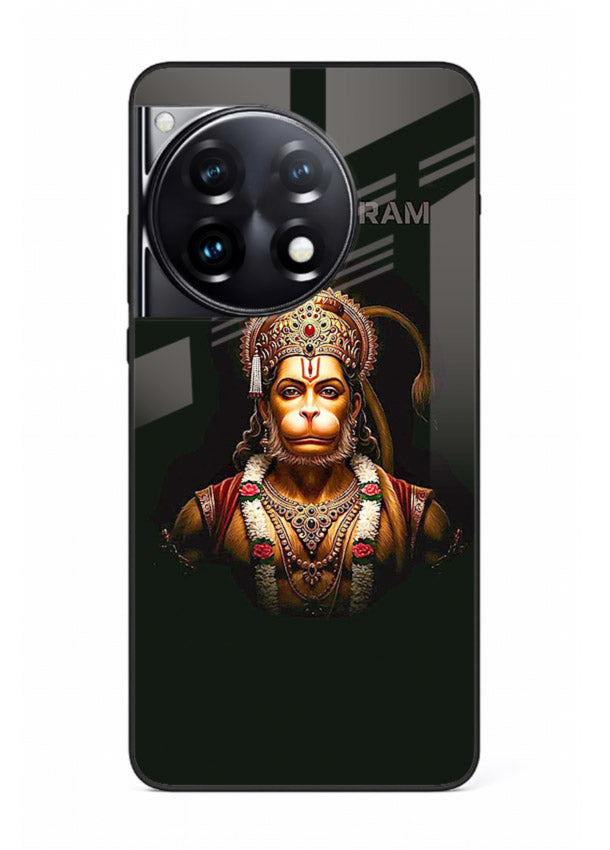 Powerful Jai Shree Ram god art OnePlus 12R glass back bold spiritual cover