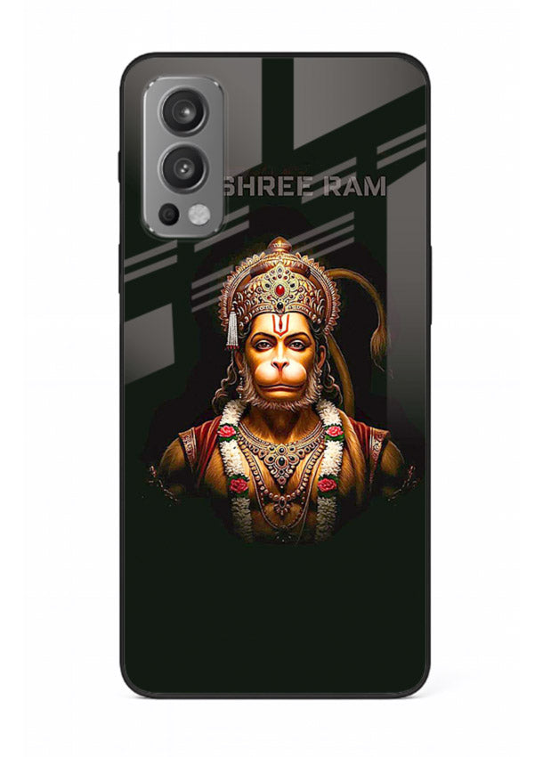Powerful Jai Shree Ram god art OnePlus Nord 2 glass back bold spiritual cover