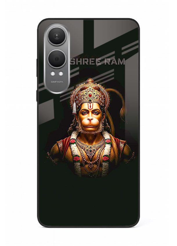Powerful Jai Shree Ram god art OnePlus Nord CE4 Lite glass back bold spiritual cover
