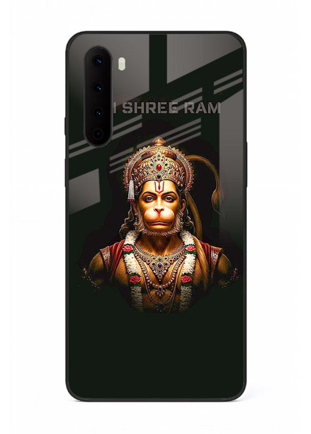 Powerful Jai Shree Ram god art OnePlus Nord glass back bold spiritual cover