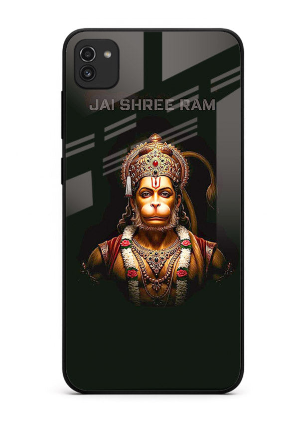 Powerful Jai Shree Ram god art Samsung A03 glass back bold spiritual cover