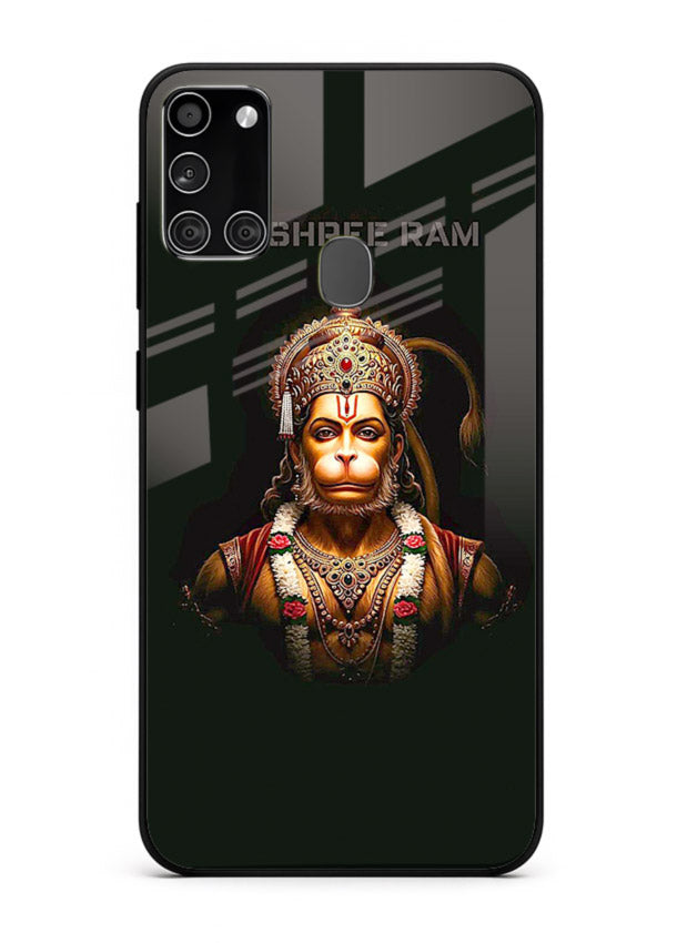 Powerful Jai Shree Ram god art Samsung A21s glass back bold spiritual cover