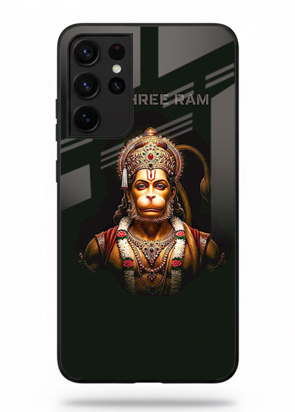 Powerful Jai Shree Ram god art Samsung S21 Ultra glass back bold spiritual cover