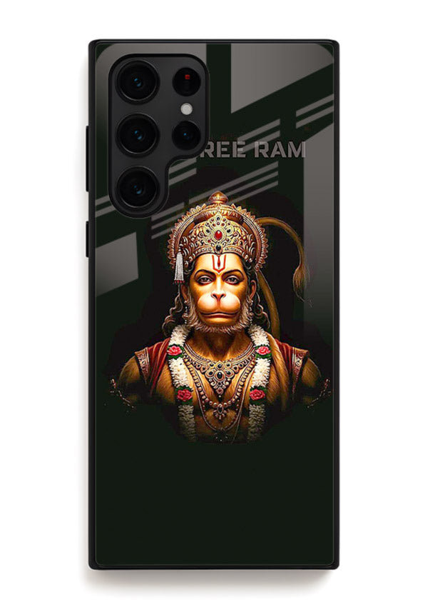 Powerful Jai Shree Ram god art Samsung S25 Ultra glass back bold spiritual cover