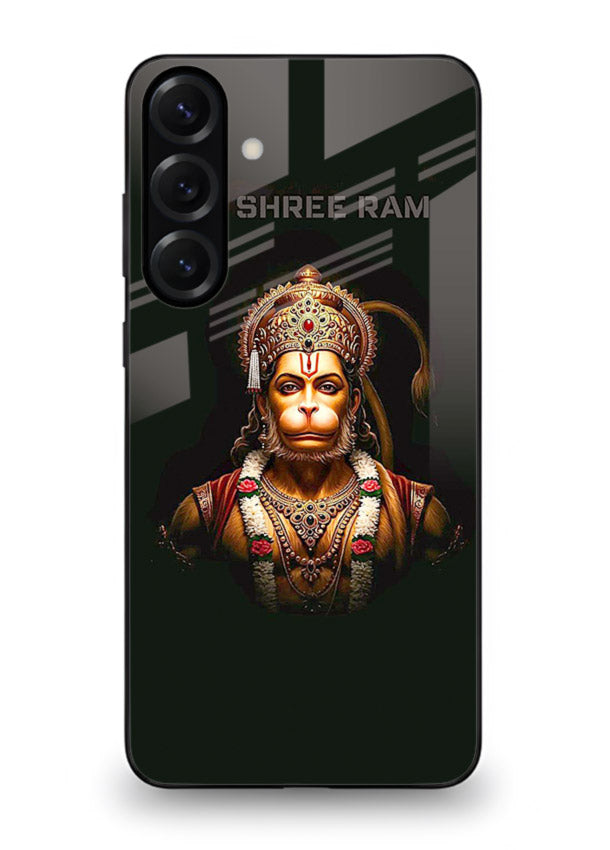 Powerful Jai Shree Ram god art Samsung S24 FE glass back bold spiritual cover