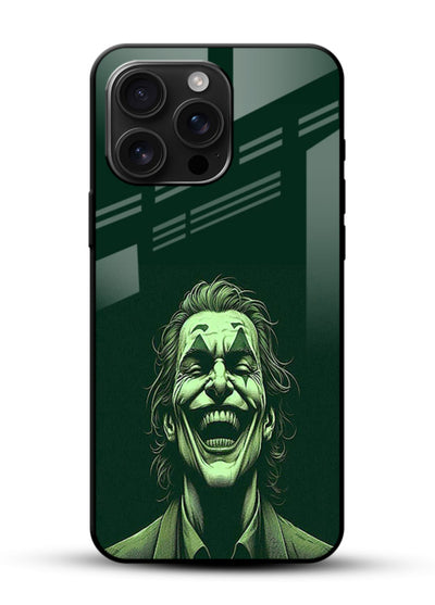 joker toxic smile dark art glossy vibrant premium glass cover villain themed stylish case - Angle Front