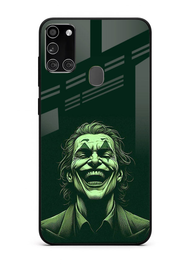 joker toxic smile dark art Samsung A21s glass cover villain themed stylish case