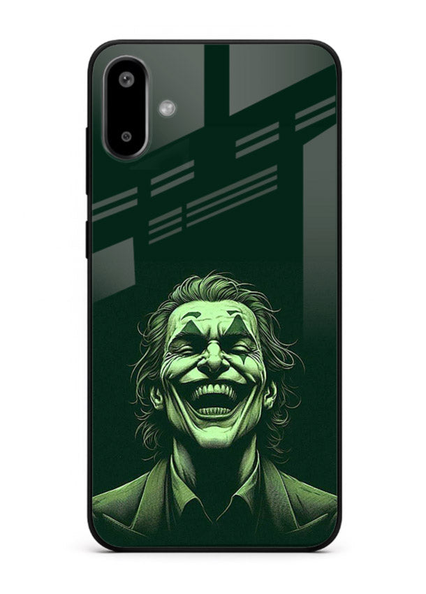 joker toxic smile dark art Samsung F06 5G glass cover villain themed stylish case