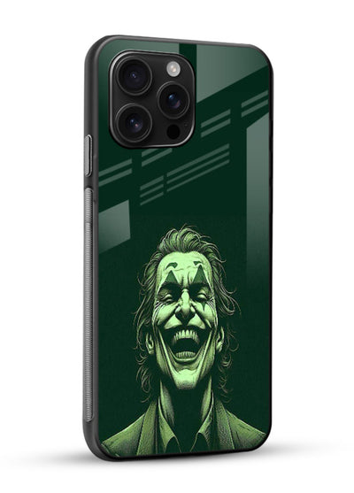 joker toxic smile dark art glossy vibrant premium glass cover villain themed stylish case - Angle Side