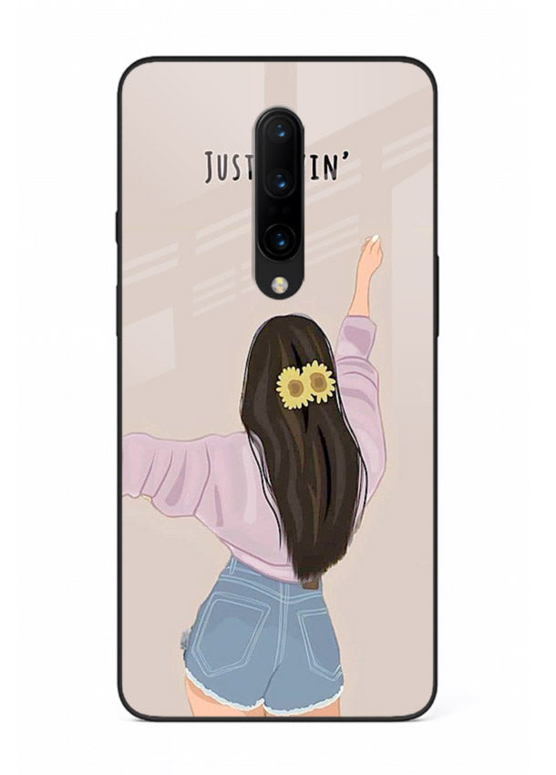 Relaxed character artwork printed on OnePlus 7 Pro glass back cover with soft soothing tones.