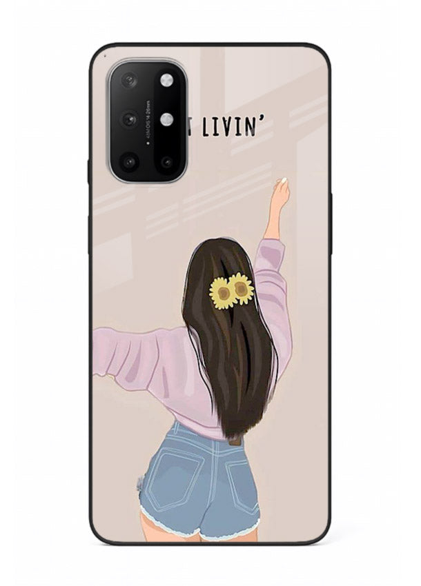 Relaxed character artwork printed on OnePlus 8T glass back cover with soft soothing tones.