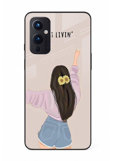 Relaxed character artwork printed on OnePlus 9 Pro glass back cover with soft soothing tones.