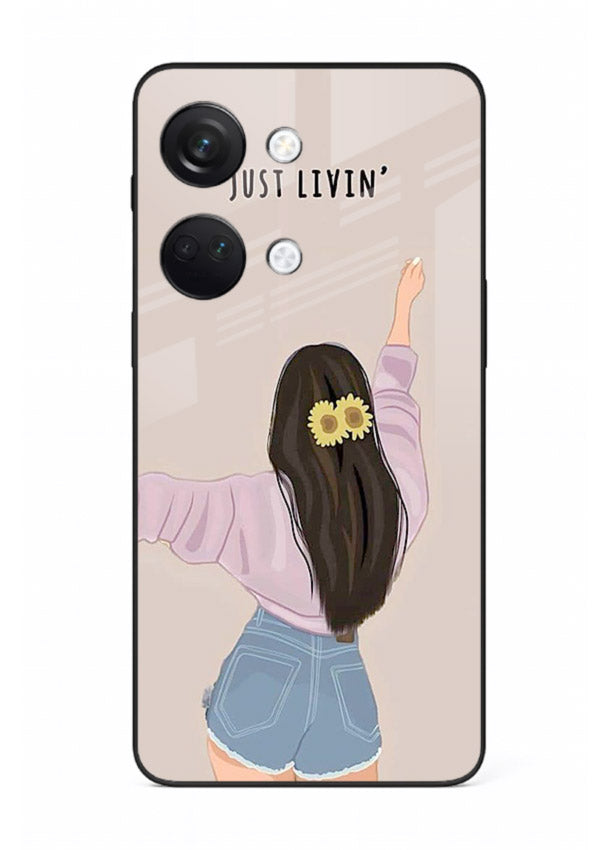 Relaxed character artwork printed on OnePlus Nord 3 glass back cover with soft soothing tones.