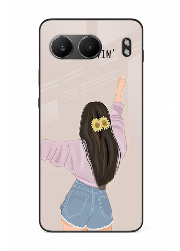 Relaxed character artwork printed on OnePlus Nord 4 glass back cover with soft soothing tones.