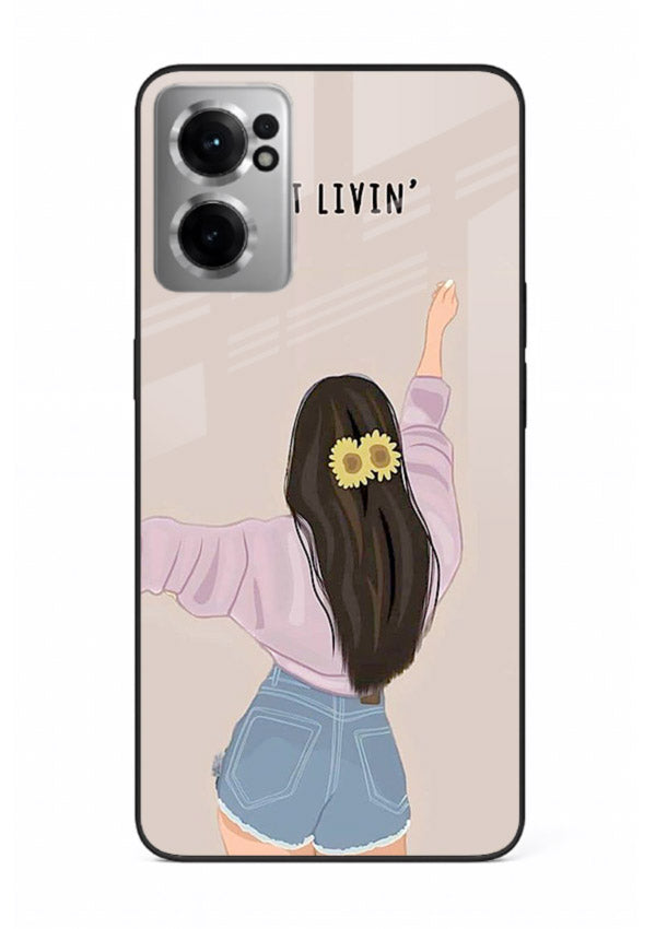 Relaxed character artwork printed on OnePlus Nord CE2 5G glass back cover with soft soothing tones.