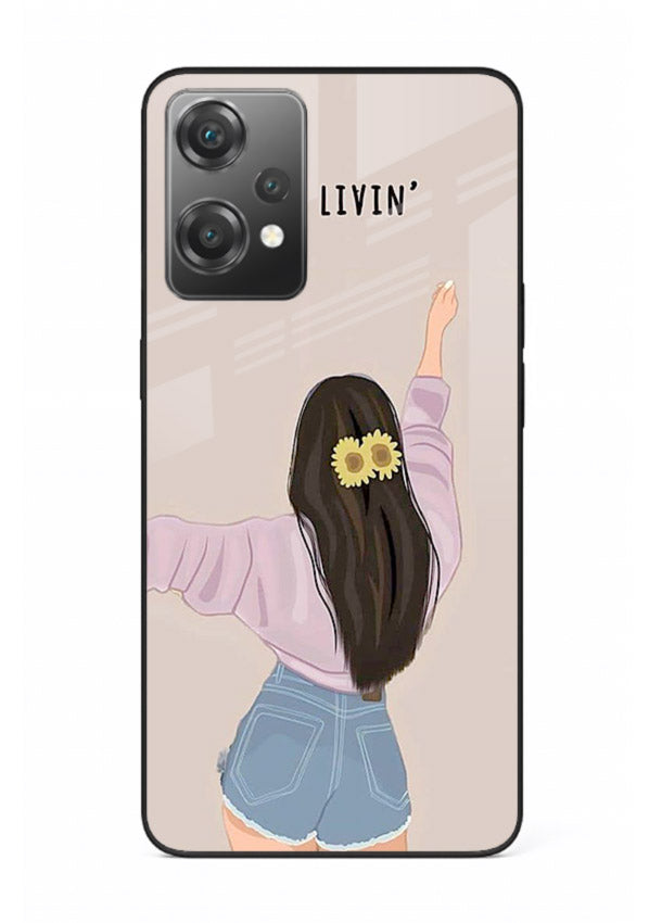Relaxed character artwork printed on OnePlus Nord CE2 Lite 5G glass back cover with soft soothing tones.